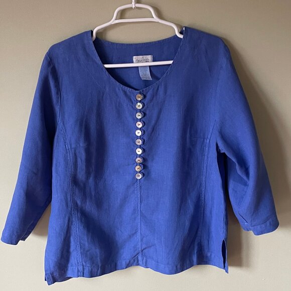 Women's 100% Linen Lilac 3/4 Sleeve Pullover Top (S) - Picture 5 of 12